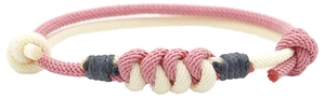Close-up of pink and cream concentric knot braided bracelet for couples gift