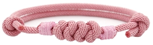 Detailed close-up of pink handcrafted woven couple bracelet with intricate Chinese knots