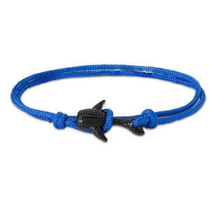 Gros plan sur le bracelet en nylon bleu électrique avec fermoir requin-baleine noir