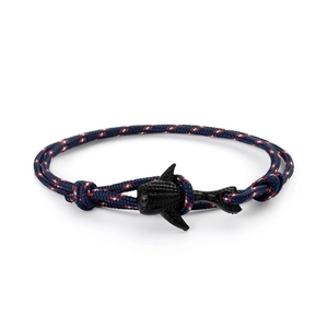 Bracelet nautique réglable en corde rouge blanc bleu avec pendentif requin-baleine