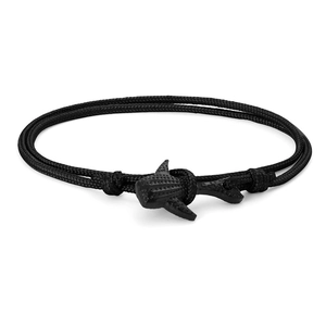 Bracelet baleine requin minimaliste en cordon de Milan noir, série océanique