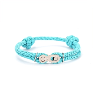 Bracelet corde tressée cyan minimaliste avec boucle sport à maillons en acier inoxydable