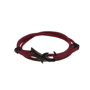 Bracciale in corda nautica intrecciata bordeaux con chiusura a squalo in metallo nero
