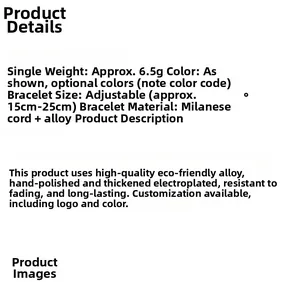 Size guide for anchor rope bracelet showing adjustable 15-25cm length and 6.5g weight