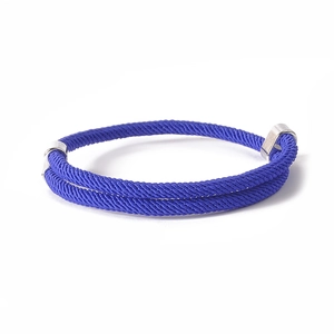Blue double-layer woven bracelet with silver metal clasp for men and women