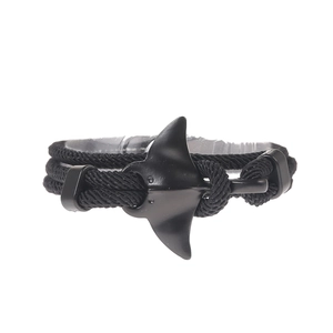 Minimalist black ocean manta ray anchor braided rope bracelet for men and women
