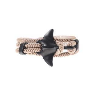 Handwoven ocean style manta ray anchor bracelet with adjustable beige braided rope