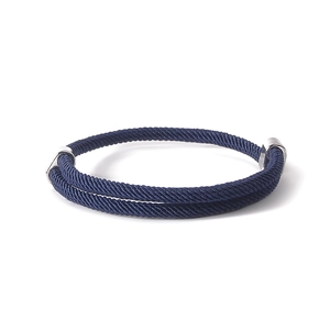 Minimalist navy blue braided anchor rope bracelet with adjustable silver matte metal clasp