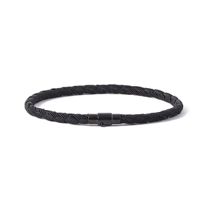 Black braided rope bracelet with magnetic metal buckle closure for couples and lovers
