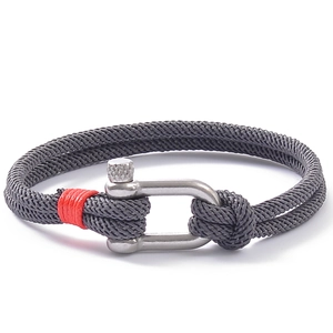 Bracelet de survie en corde tressée avec manille en U et détails rouges sportifs