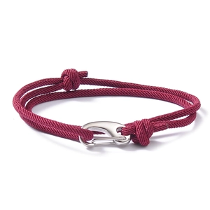 Bracciale minimalista a doppio strato in corda intrecciata bordeaux con chiusura in acciaio