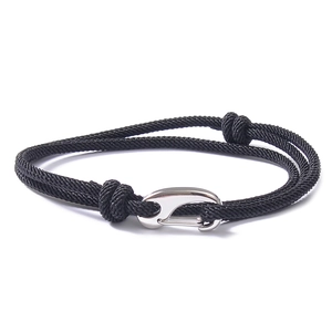 Bracciale regolabile in corda intrecciata nera con chiusura in acciaio lucido per coppie