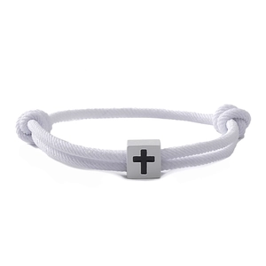 Minimalist Hand Woven Milan Rope Cross Bracelet Adjustable Zinc Alloy Square Block Religious Jewelry For Couples Men Women