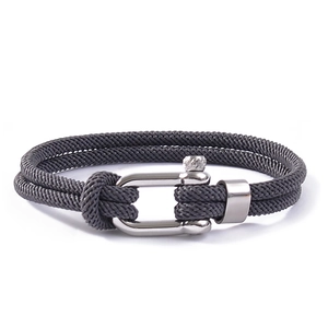 Men's double-layer black Milan rope bracelet with silver stainless steel U-shaped buckle