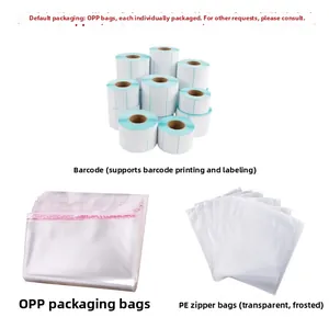 Detailed view of thermal barcode stickers, OPP bags, and frosted PE zipper bags