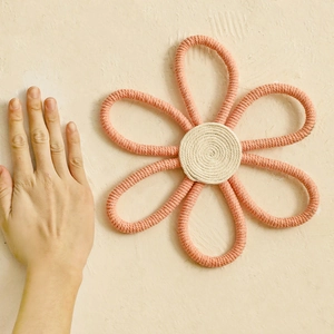 Bohemian handmade pink woven cotton flower wall hanging decor for minimalist home interiors