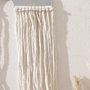 Bohemian handmade cotton rope woven wall mirror decor with tassel fringe details