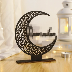 Minimalist black wooden hollow moon ornament for Ramadan home wall decoration