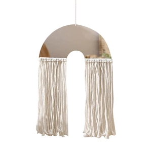 Bohemian handmade macrame wall mirror with elegant white cotton tassels for home decor
