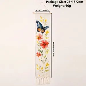 Detail showing Bohemian woven butterfly tapestry hanging scroll measuring 85x20cm