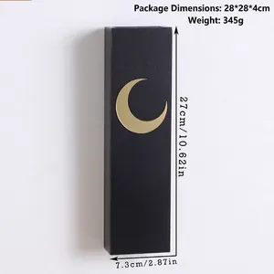 Detailed dimensions and weight of black moon-patterned wall-mounted wooden vase