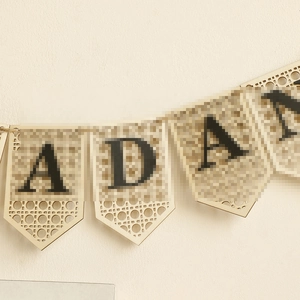 Bohemian wooden letter bunting wall hanging decor with natural texture and hemp rope