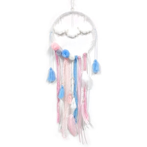 Handmade cloud dream catcher wall hanging with feathers and ribbons for room decoration