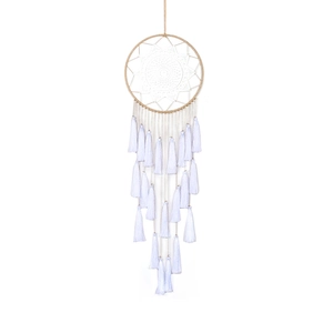 Handmade white Bohemian dream catcher with crochet lace and long cotton tassels decor