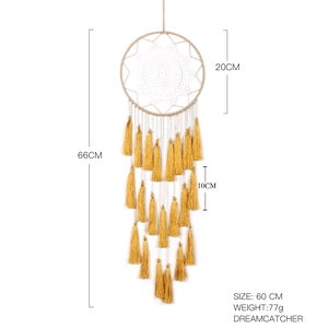 Bohemian mustard yellow dreamcatcher with tassels and 20cm woven hoop decoration