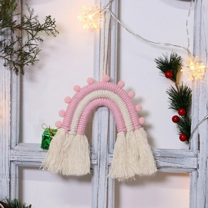 Décoration Murale Arc-en-ciel Tissée à la Main Rose Pompons Glands Macramé Pour Chambre Bébé Cadeau Décoration Maison Bohême