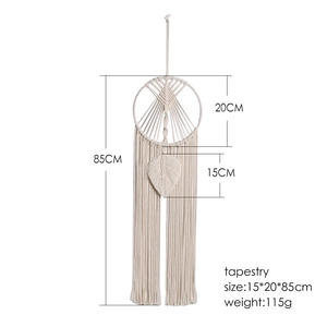 Handmade bohemian cotton macrame dream catcher with woven leaves and long tassels, 85cm