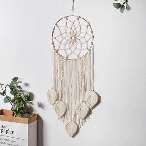 Bohemian Handmade Macrame Wall Hanging Dream Catcher Cotton Rope Tassel Leaf Decor Nordic Style Wall Art For Home Bedroom