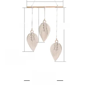 Detailed size specifications for handmade woven leaf tapestry with 45cm wooden rod