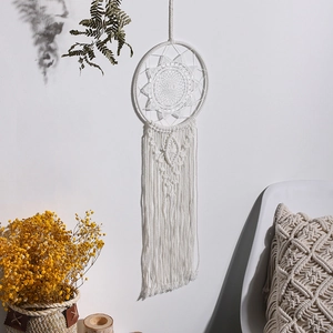 Handmade white macrame dream catcher wall hanging with bohemian mandala design
