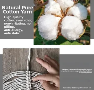 Detail of natural cotton thread used for hand-woven bohemian macrame wall decor