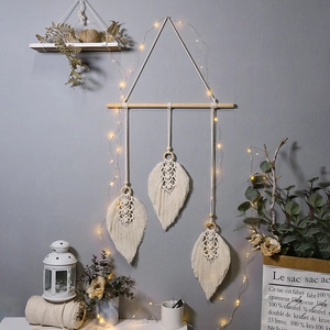 Bohemian Hand Woven Cotton Thread Tapestry Nordic Leaf Shape Wall Hanging Decoration For Bedroom Bedside Home Wall Art