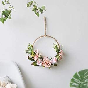 Ghirlanda di Rose Artificiali Fatta a Mano Decorazione da Parete Anello in Metallo e Spago Seta Peonia Foglie Casa Soggiorno Matrimonio Pastorale