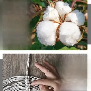 Macro shot showing 100% natural cotton fiber and manual weaving craft process