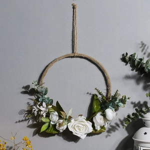 Nordic artificial flower wreath with white roses and eucalyptus leaves for wall decor