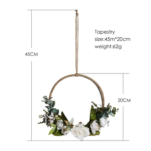 Nordic wall hanging artificial flower wreath with white floral decor and hemp rope base