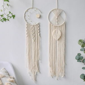 Handmade Bohemian Macrame Wall Hanging Cotton Woven Dream Catcher Moon Star Owl Tassel Decor For Home Living Room Bedroom Art