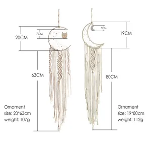 Size chart showing dimensions for bohemian handmade macrame moon dreamcatcher wall decor
