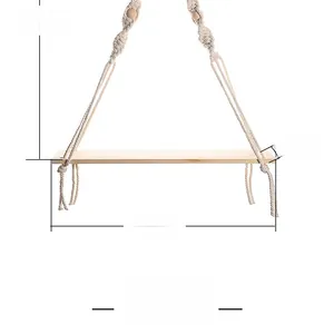 Detailed size chart for Bohemian hanging wood shelf with woven cotton rope and wood beads