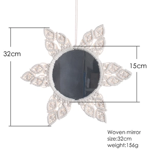 Handmade macrame flower wall mirror bohemian 32cm cotton rope woven mirror for home decor