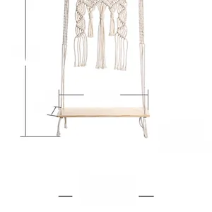 Detailed dimensions of the bohemian woven tapestry shelf with 35x10cm wooden board and 55cm height