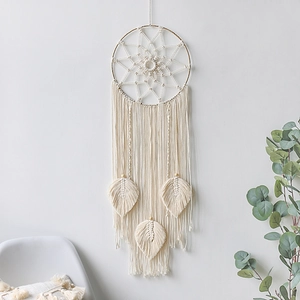 Handmade macrame leaf dreamcatcher wall hanging in creamy white cotton for home decor