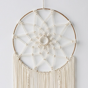 Nordic bohemian dreamcatcher wall hanging with gold glitter ring and woven macrame