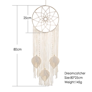 Boho woven macrame leaf dreamcatcher wall hanging home decor, 25cm diameter and 80cm long