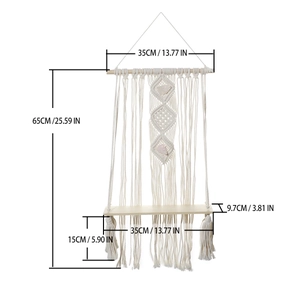 Bohemian woven cotton rope wall shelf dimensions with wooden support and tassel decor