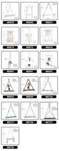 Detailed grid of macrame wall shelves with various dimensions and weights shown